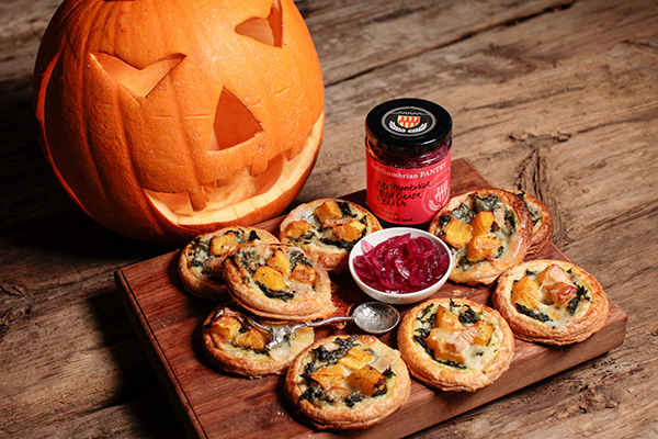 Recipe – Halloween Pumpkin, Spinach & Taleggio galette with Northumbrian Red Onion Relish